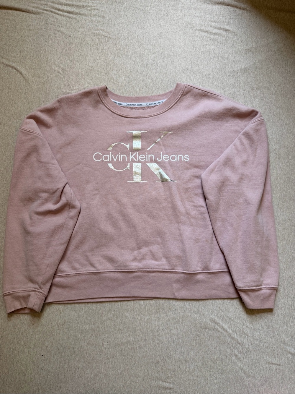 Calvin Klein Jeans Dusty Rose Sweatshirt with Metallic Logo Large